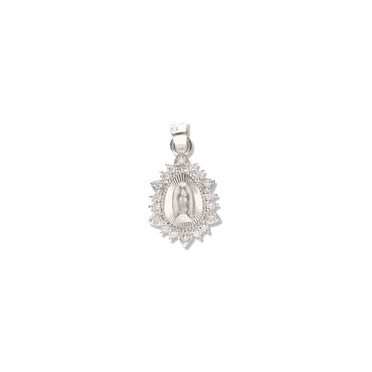 Medalla Corazón Gota de la Virgen de Guadalupe con Piedra de Plata 925