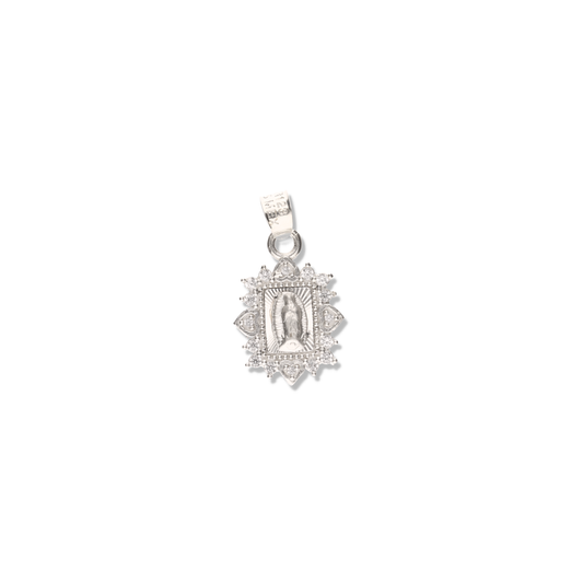 Medalla Corazón Cuadrada de la Virgen de Guadalupe con Piedra de Plata 925