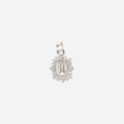 Medalla Corazón Cuadrada de la Virgen de Guadalupe con Piedra de Plata 925