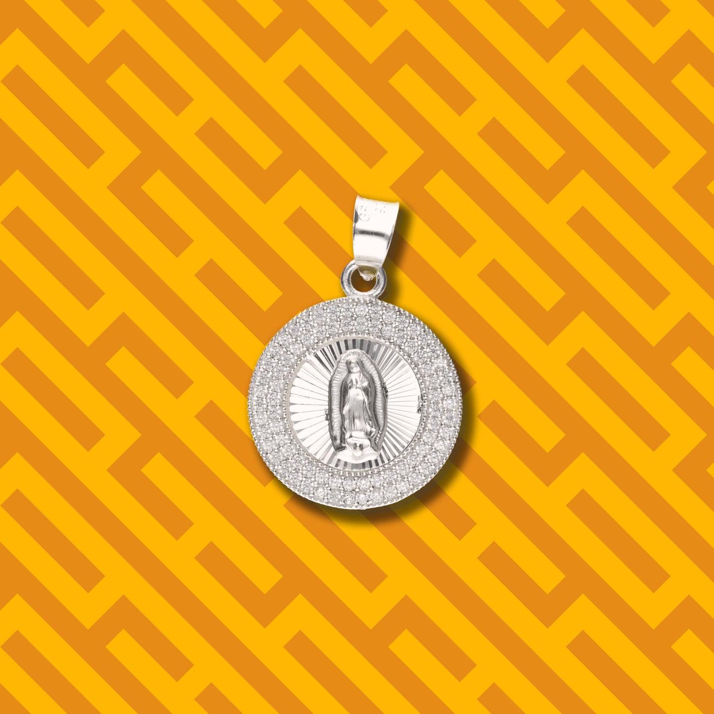 Medalla Redonda Doble Grande con Piedra de Plata 925