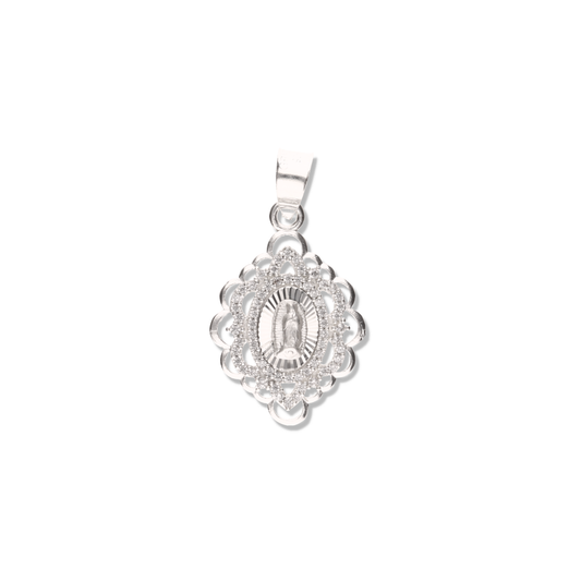Medalla 2 Flores de la Virgen de Guadalupe con Piedra de Plata 925