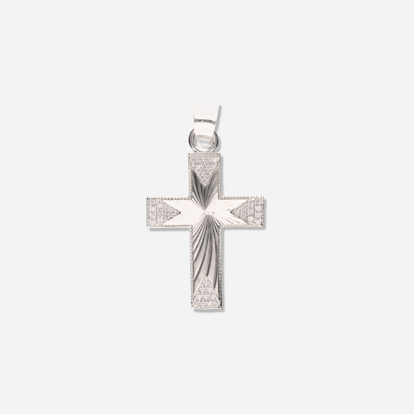 Cruz Espiral Diamantada Mini con Piedra de Plata 925