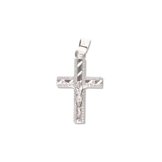 Cruz Espiga Diamantada Mini con Piedra de Plata 925
