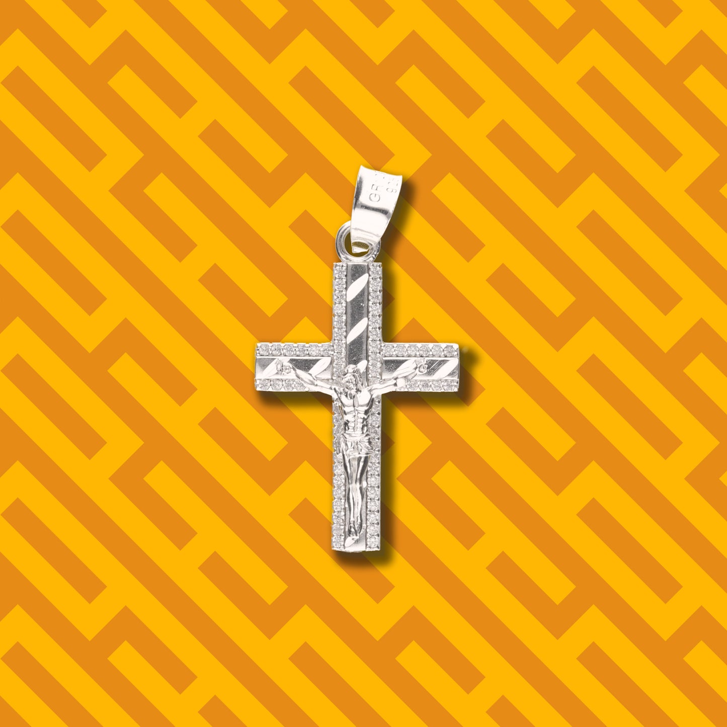 Cruz Espiga Diamantada Mini con Piedra de Plata 925