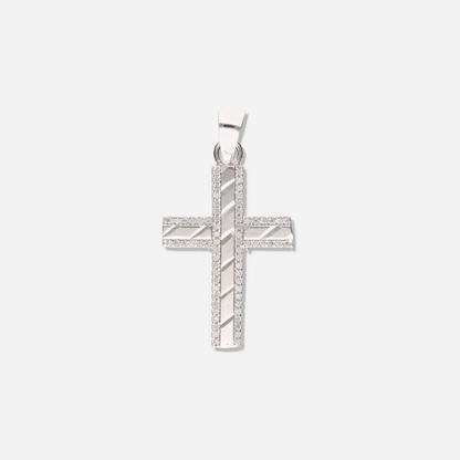 Cruz Espiga Diamantada Mini con Piedra de Plata 925