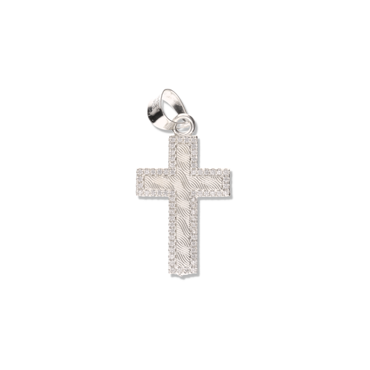Cruz Ondas Diamantada Mini con Piedra de Plata 925