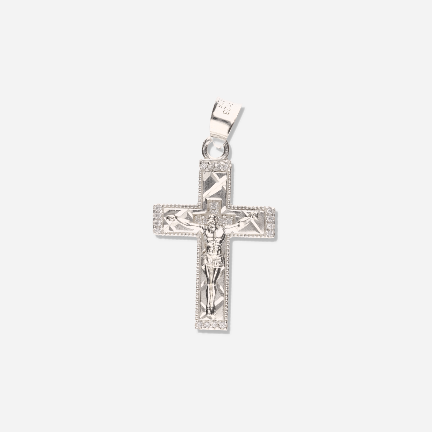 Cruz Doble Diamantada Mini con Piedra de Plata 925