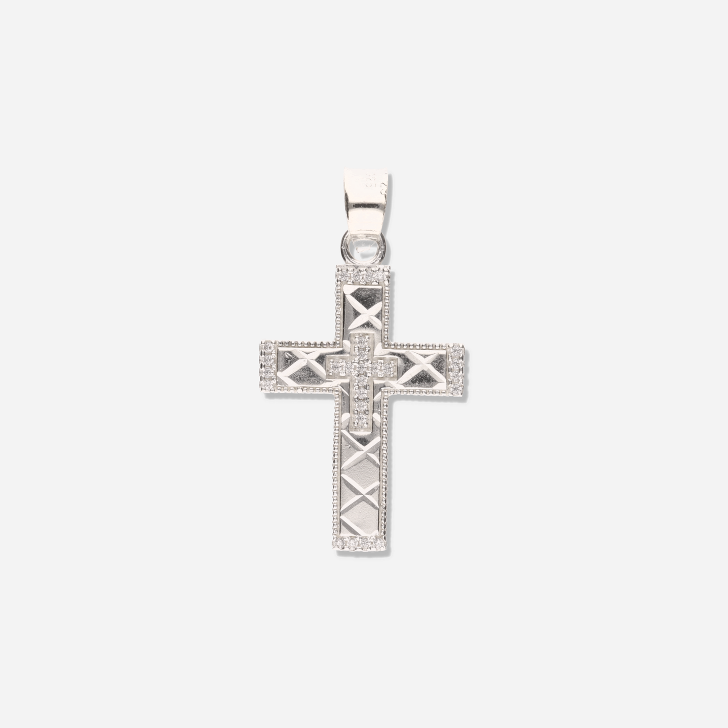 Cruz Doble Diamantada Mini con Piedra de Plata 925
