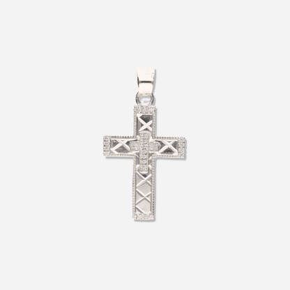 Cruz Doble Diamantada Mini con Piedra de Plata 925