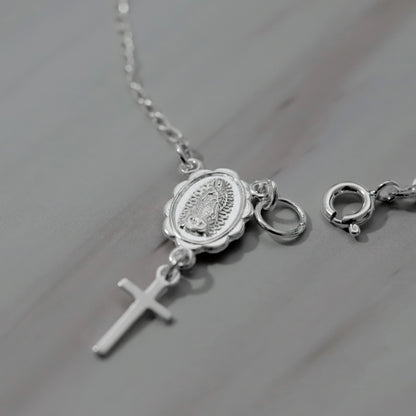 Decenario de la Virgen de Guadalupe con Bola Moon Cut de Plata 925