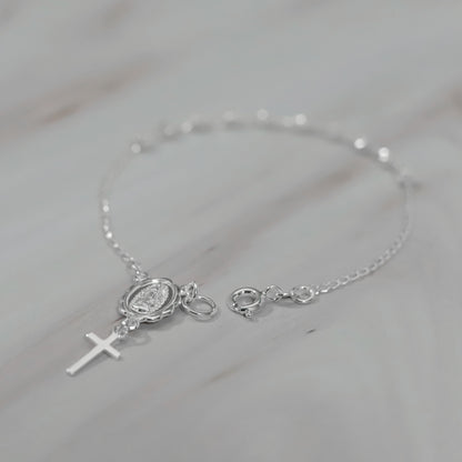 Decenario de la Virgen de Guadalupe con Bola Moon Cut de Plata 925