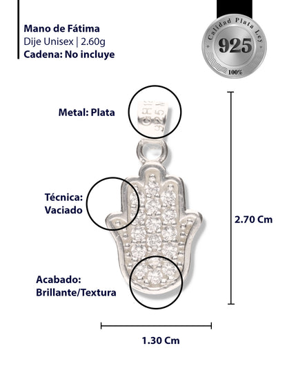 Mano de Fátima con Piedra de Plata 925