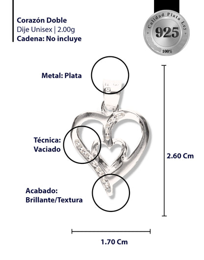 Corazón Doble con Piedra de Plata 925
