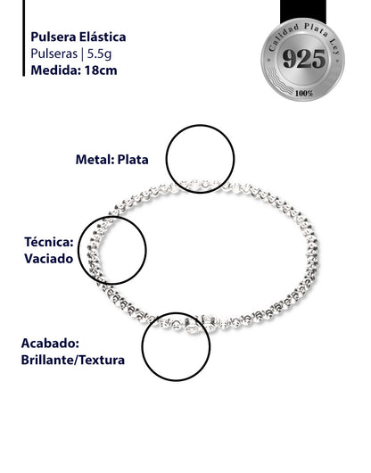Pulsera Elástica Bola Moon de Plata 925
