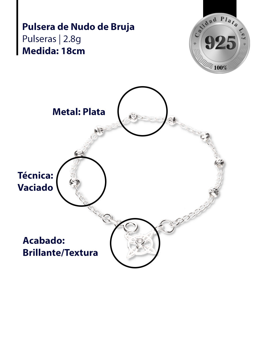 Pulsera de Nudo de Bruja con Bola Moon Cut de Plata 925