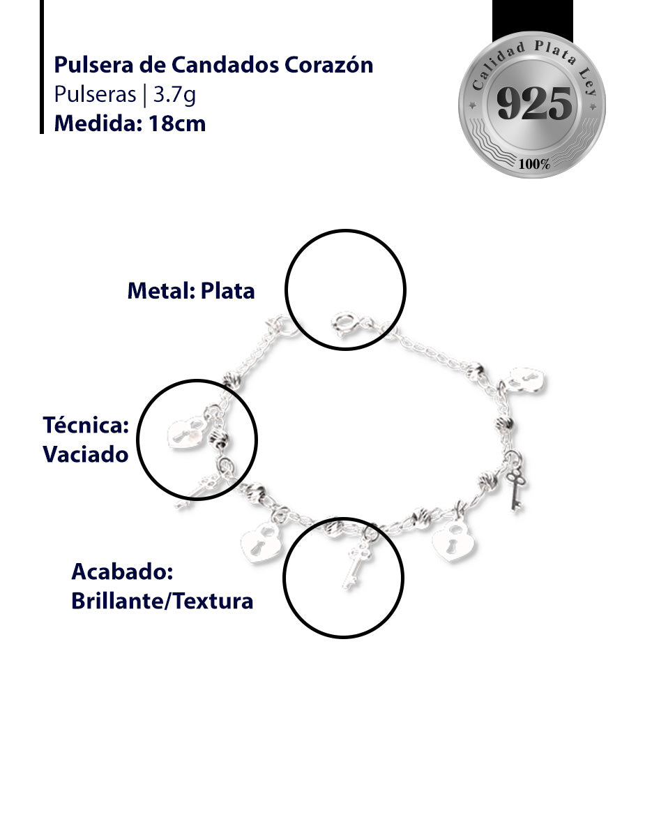 Pulsera de Candado Corazón con Bola Slash de Plata 925