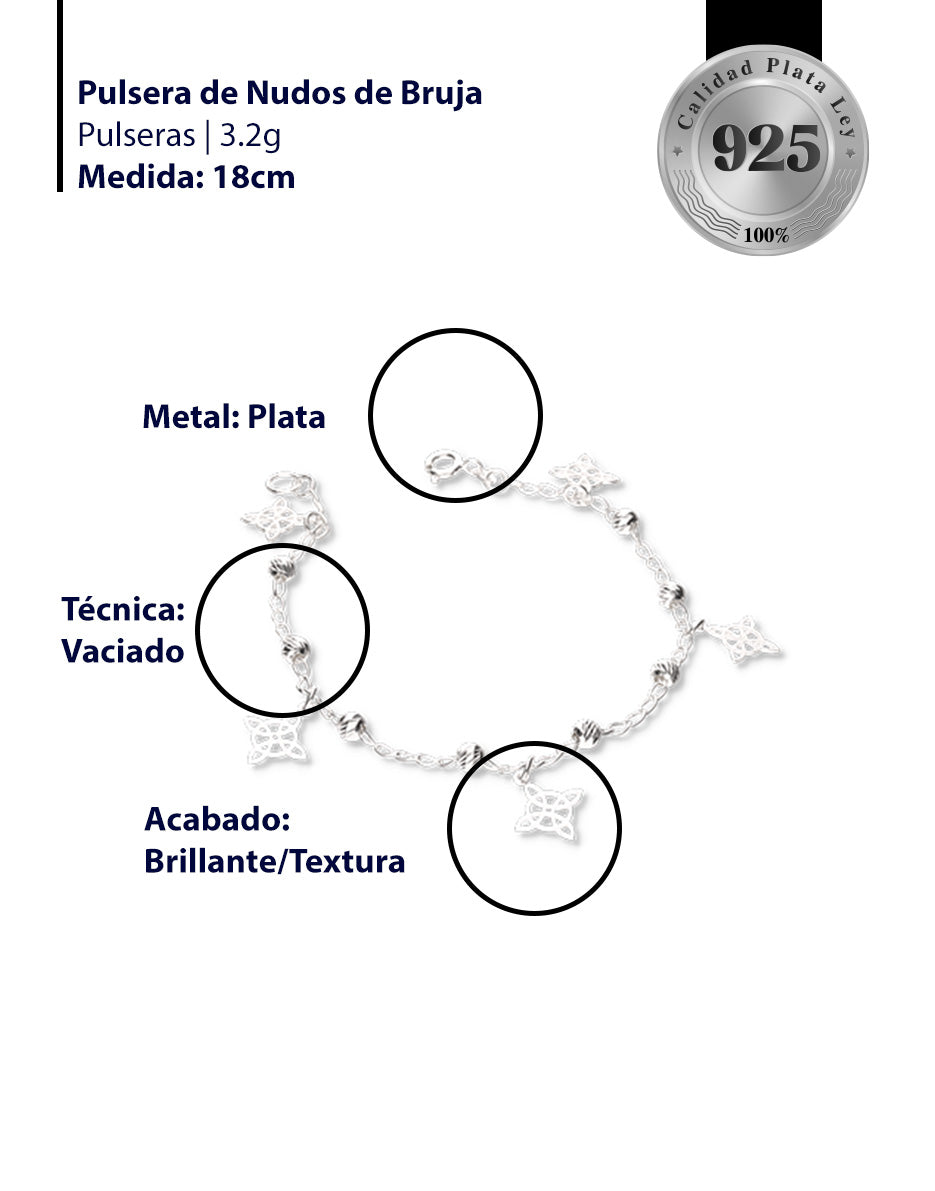 Pulsera de Nudos de Brujas con Bola Slash de Plata 925
