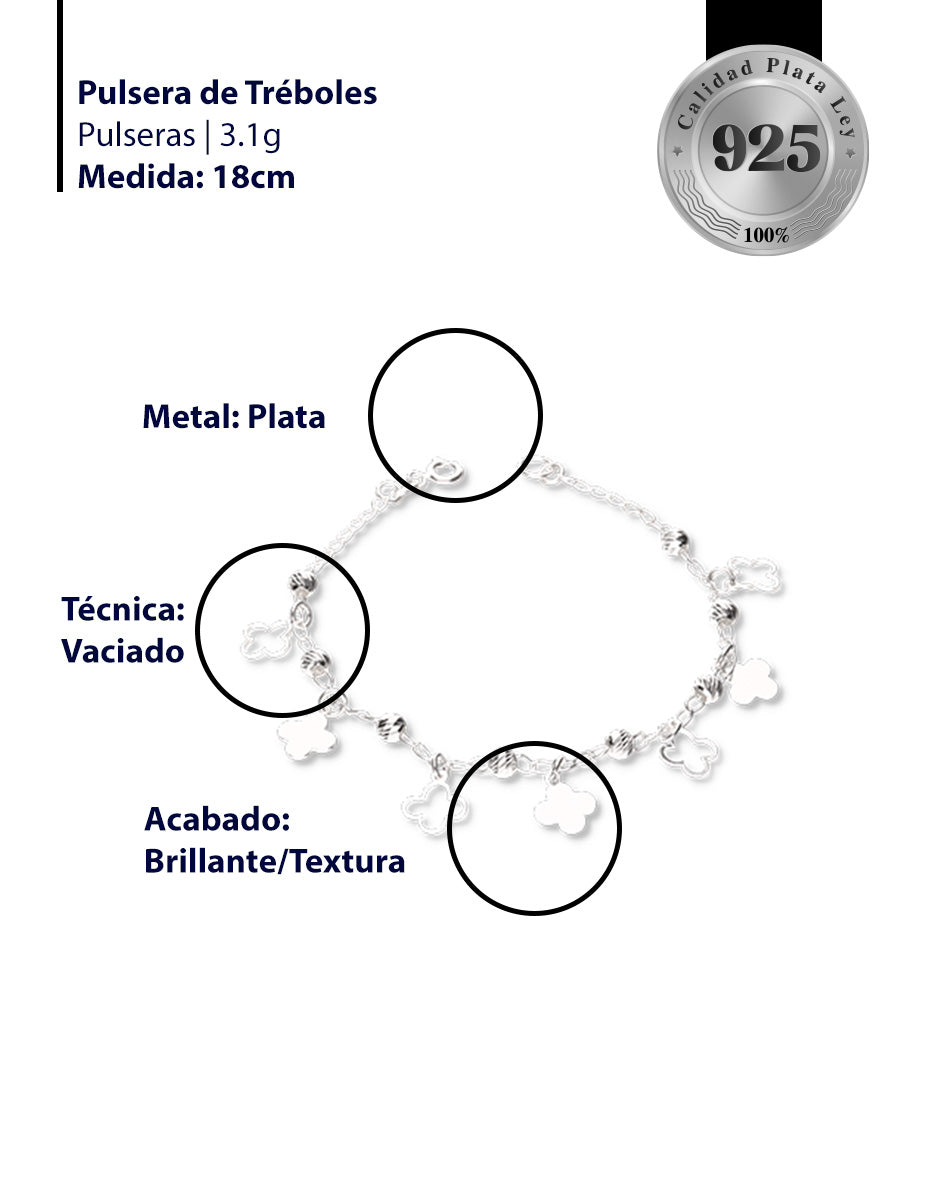Pulsera de Tréboles con Bola Slash de Plata 925