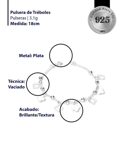 Pulsera de Tréboles con Bola Slash de Plata 925