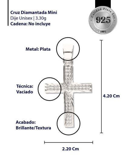 Cruz Perforada Diamantada Mini de Plata 925