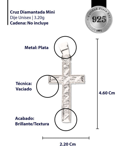 Cruz Espiga Diamantada Mini de Plata 925