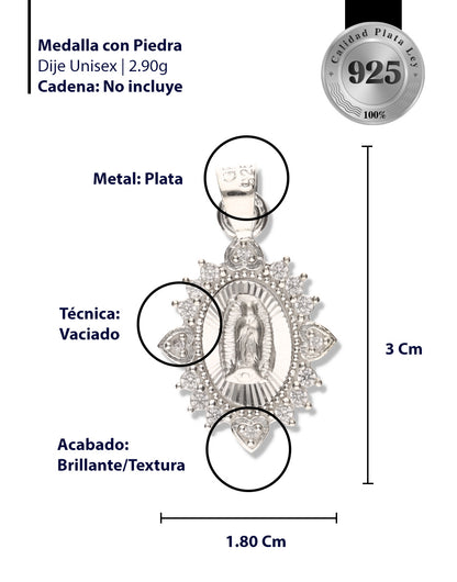 Medalla Corazón Ovalada con Piedra de Plata 925