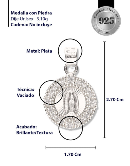 Medalla Redonda Sencilla con Piedra de Plata 925