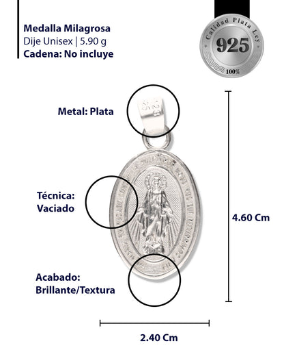Medalla Virgen Milagrosa de Plata 925