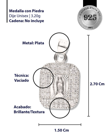 Medalla Cuadrada Doble con Piedra de Plata 925