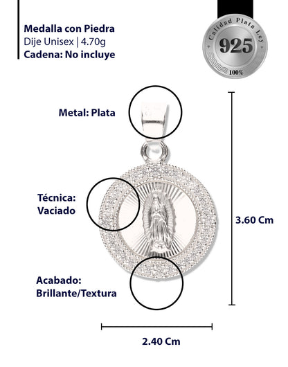 Medalla Gota Sencilla Grande con Piedra de Plata 925