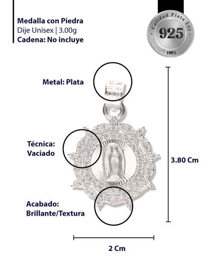 Medalla Cadena de la Virgen de Gudalupe con Piedra de Plata 925