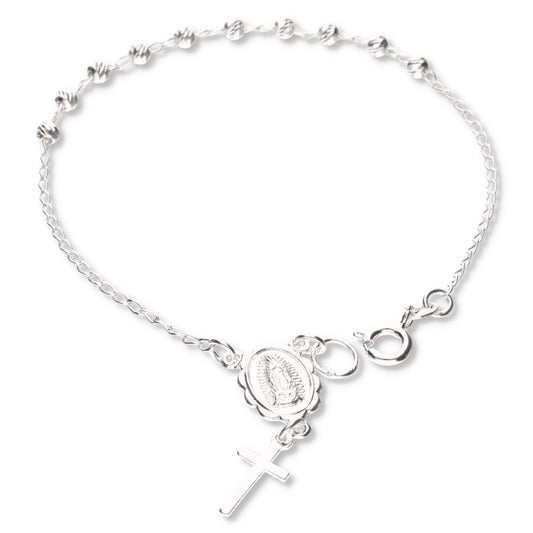 Decenario de la Virgen de Guadalupe con Bola Moon Cut de Plata 925