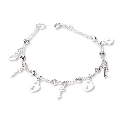 Pulsera de Candado Corazón con Bola Slash de Plata 925