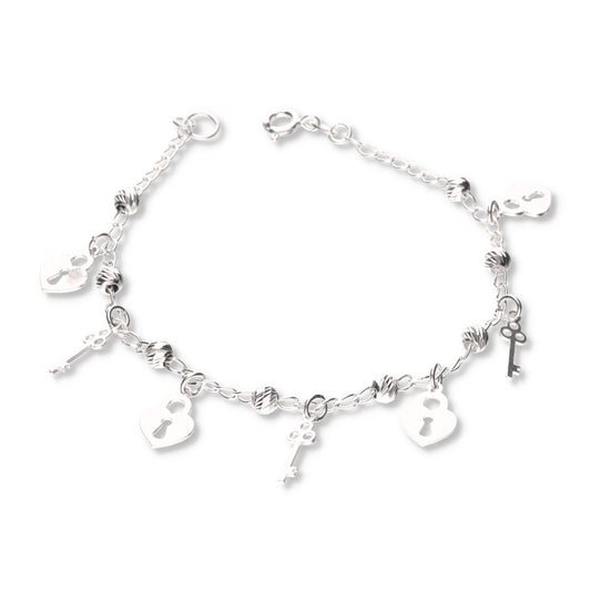 Pulsera de Candado Corazón con Bola Slash de Plata 925